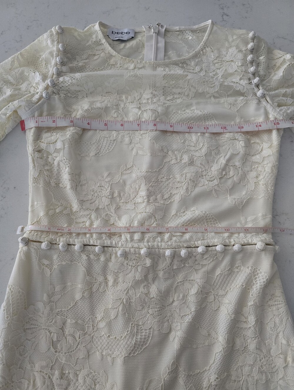 bebe Ivory Lace Bead Trim Long Sleeve Sheath Dress Bridal Wedding Cocktail Small - Picture 4 of 6